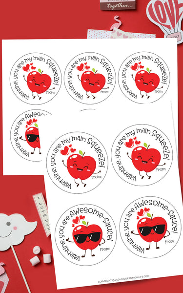 Applesauce Valentine's Printable Tags