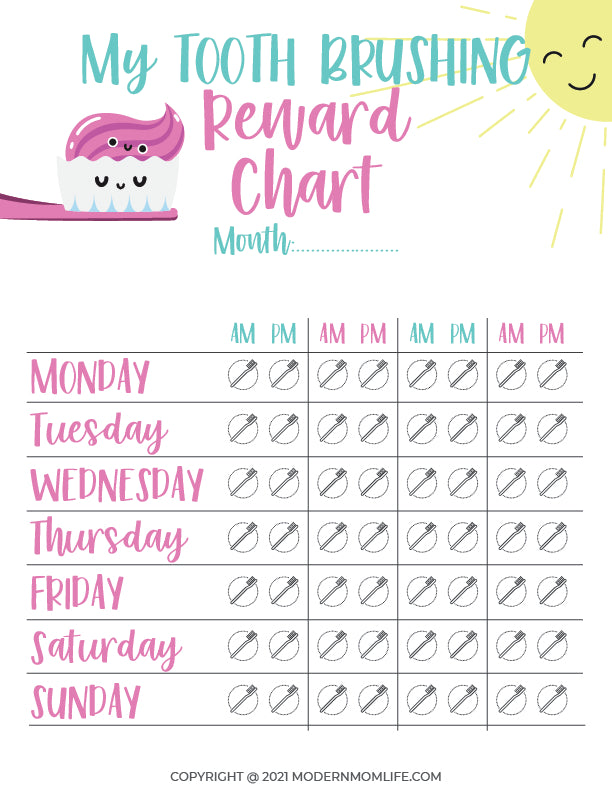tooth-brushing-reward-chart-modernmomlife for Teeth Brushing Chart Free Printable Tooth Brushing Reward Chart – modernmomlife for Teeth Brushing Chart Free Printable