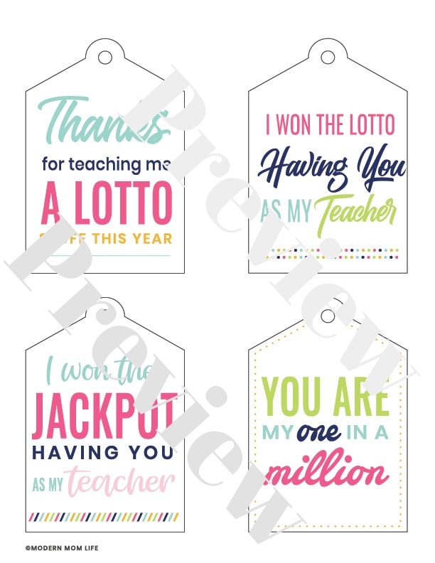 Teacher Lottery Gift Tags – modernmomlife for Thanks A Lotto For All You Do Free Printable