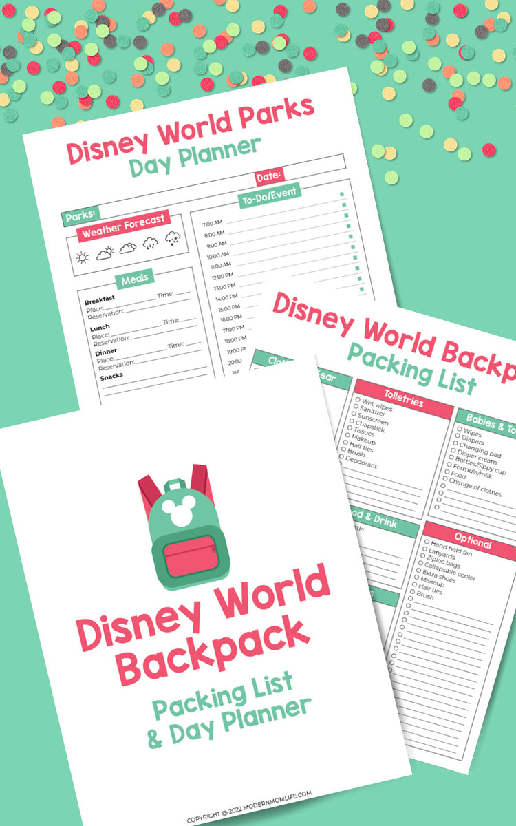 Disney World Backpack Packing List & Day planner modernmomlife