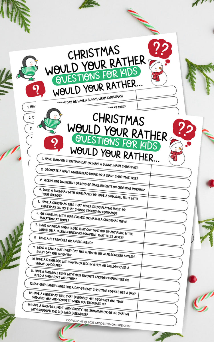 Christmas Would You Rather Game Cards for Kids – modernmomlife