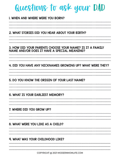 Questions to Ask Your Dad Journal – modernmomlife