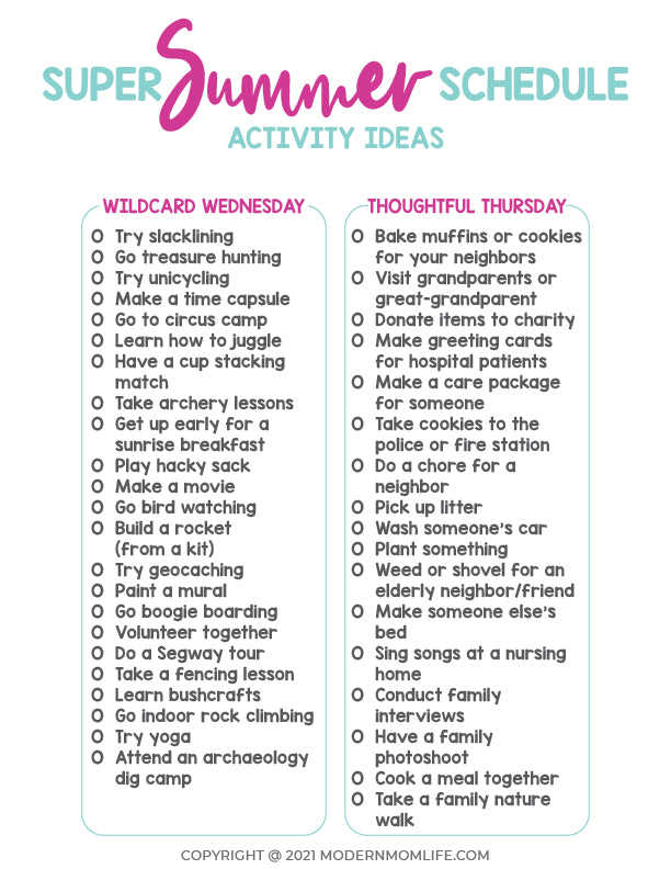 Super Summer Schedule Daily Themes and Activity Ideas – modernmomlife