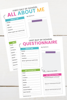 First and Last Day of School Questionnaire Printable Bundle