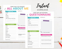 First and Last Day of School Questionnaire Printable Bundle