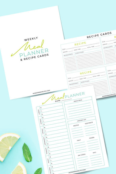 Weekly Meal Planner with Blank Recipe Cards